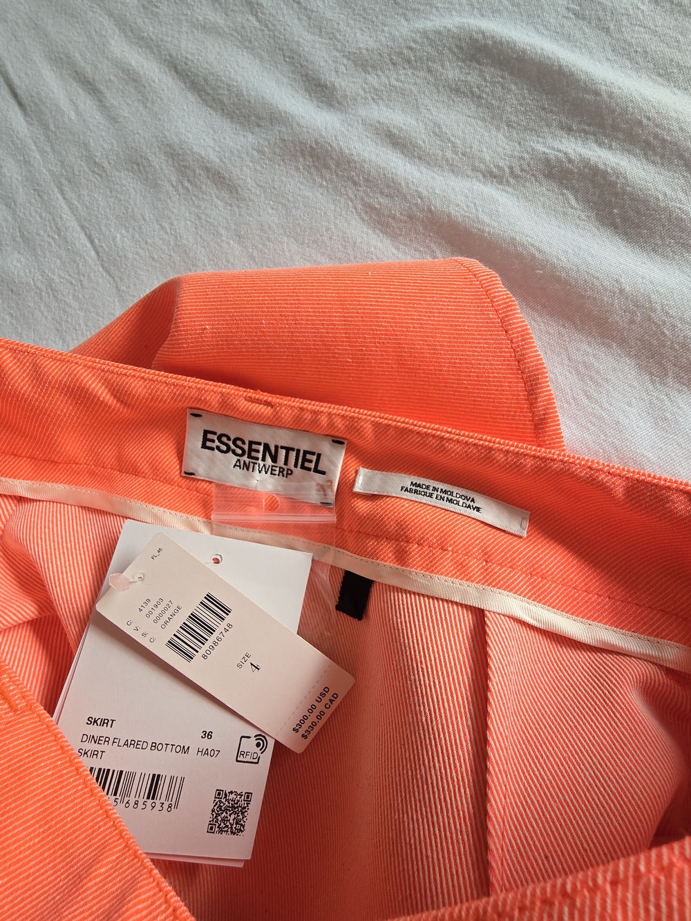 NWT Essentiel Antwerp Coral Orange Flared Midi Skirt Front Slit A-Line Size 4 - Picture 2 of 8